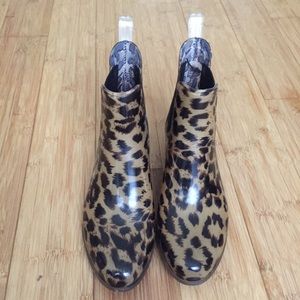 Womens JCREW Leopard Print Rain Chelsea Boots